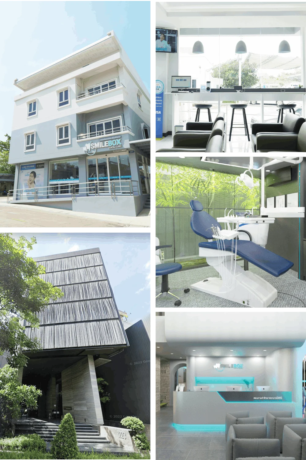 SmileBox Dental Clinic branches in Bangkok showing exterior and interior design
